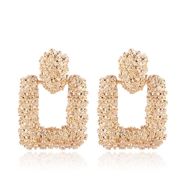 Vintage Earrings Geometric Statement Texture Metal Hanging Drop Earring