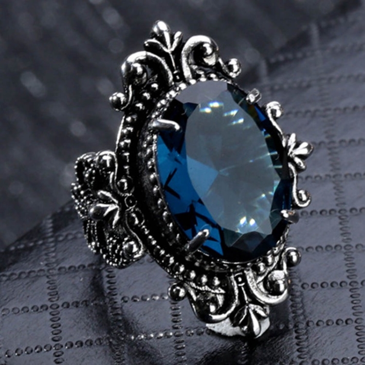 Vintage Goose Egg-shaped Sea Blue Topaz Ring, Ring Size:8
