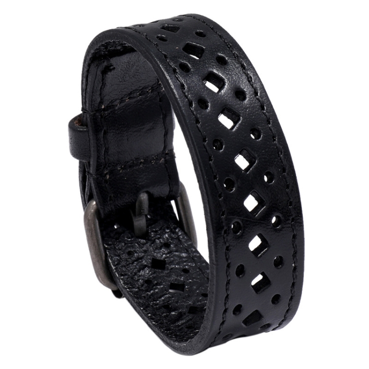 Vintage Hollowed Out Leather Bracelet Personalized Cycling Bracelet(Black)