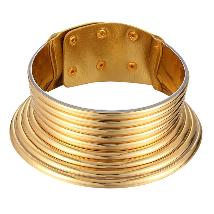 Vintage Statement Choker Necklace Women Leather Collar, Color: Golden