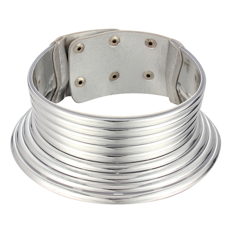 Vintage Statement Choker Necklace Women Leather Collar, Color: Silver