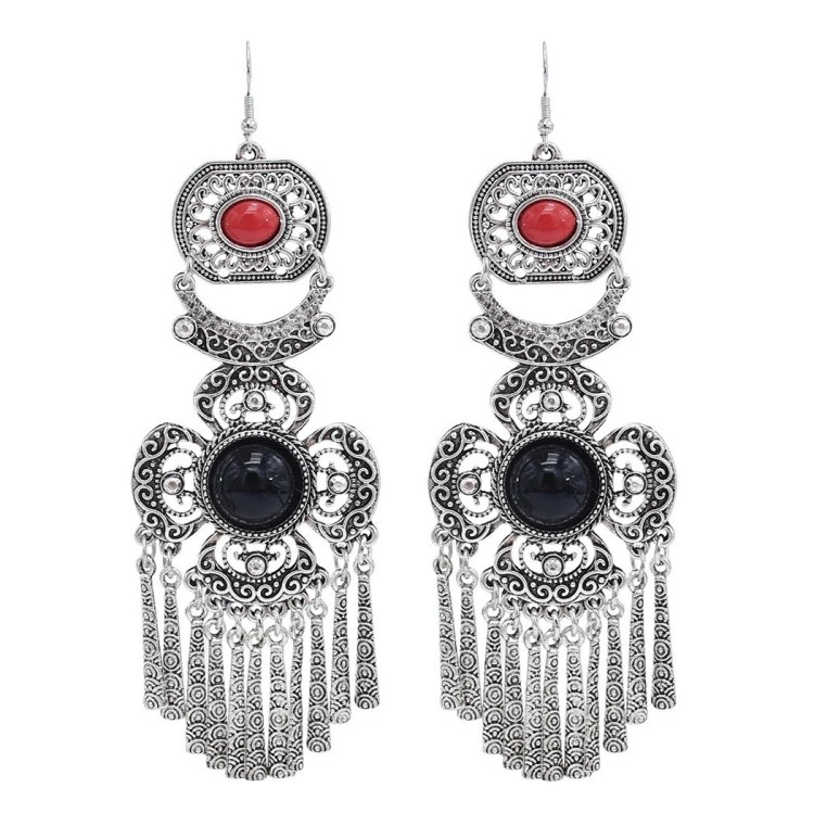 Vintage Tassel Earrings Exaggerated Turquoise Jewelry Earrings(Black 1)