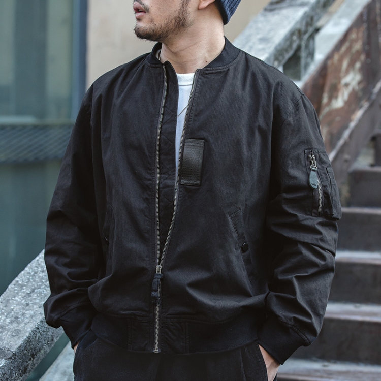 W2007119 Retro Bomber Jacket Autumn and Winter Casual Baseball Uniform, Size: 3XL(Black)
