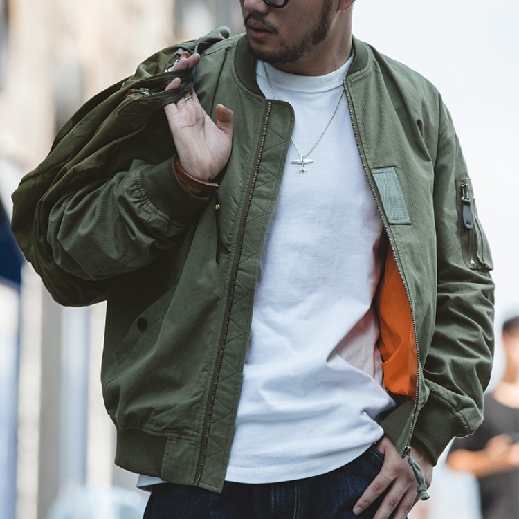 W2007119 Retro Bomber Jacket Autumn and Winter Casual Baseball Uniform, Size: M(Green)