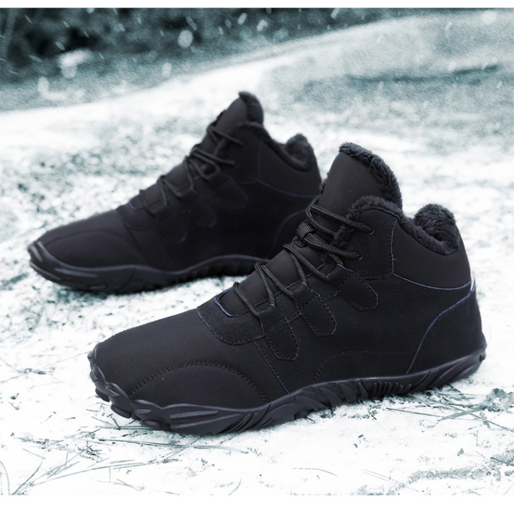 Warm Fur Lined Hiking Sneakers Waterproof Non Slip Snow Boot For Men and Women, Size: 40(Black)