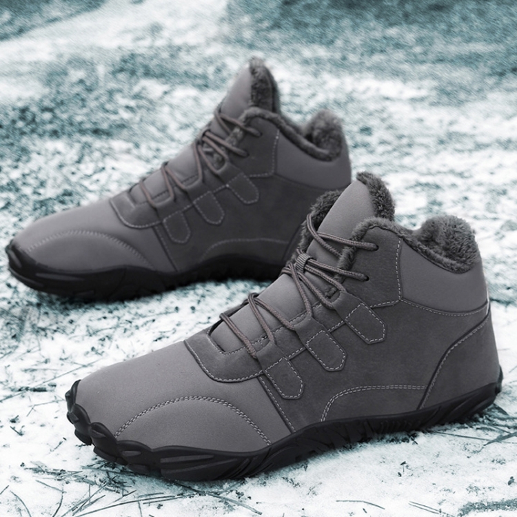 Warm Fur Lined Hiking Sneakers Waterproof Non Slip Snow Boot For Men and Women, Size: 44(Gray)