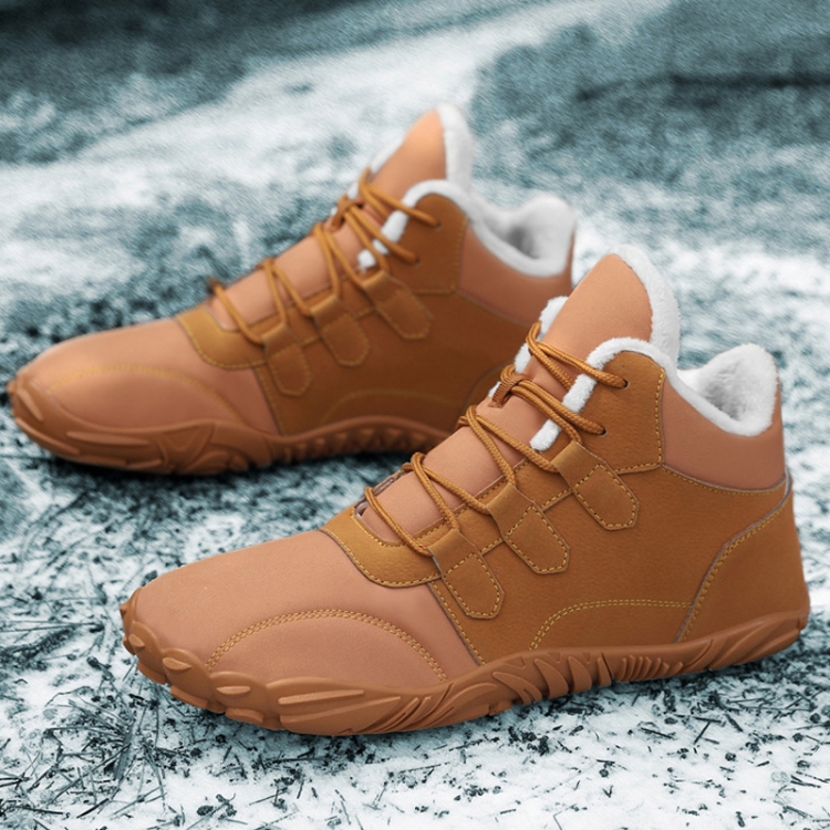 Warm Fur Lined Hiking Sneakers Waterproof Non Slip Snow Boot For Men and Women, Size: 45(Earthy Yellow)