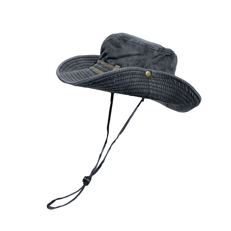 Washed and Distressed Big Brim Fisherman Hat Foldable Sun Hat(Black)