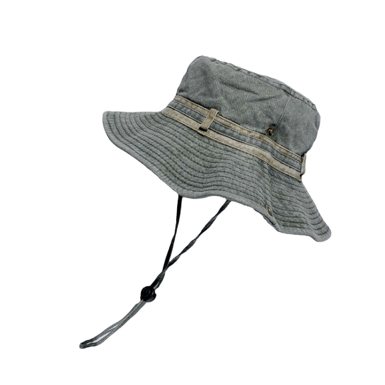 Washed and Distressed Big Brim Fisherman Hat Foldable Sun Hat(Gray Green)