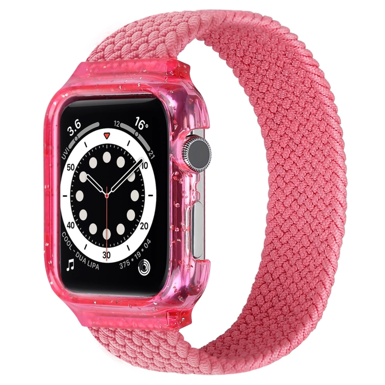 Weave Wrist Strap Watch Bands with Frame For Apple Watch Series 7 41mm / & 6 & SE & 5 & 4 40mm, Length:128mm(Bright Pink)
