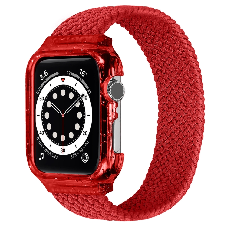 Weave Wrist Strap Watch Bands with Frame For Apple Watch Series  7  45mm / & 6 & SE & 5 & 4 44mm, Length:135mm(Red)