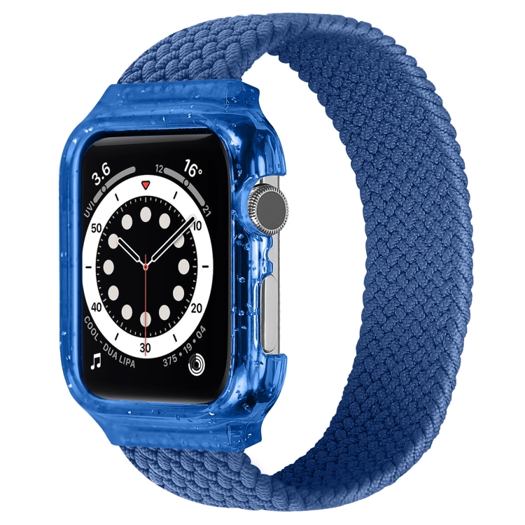 Weave Wrist Strap Watch Bands with Frame For Apple Watch Series 7 45mm / & 6 & SE & 5 & 4 44mm, Length:150mm(Cold Sea Blue)