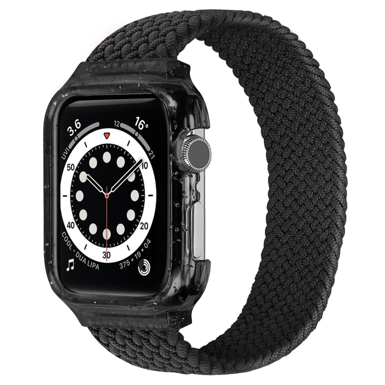 Weave Wrist Strap Watch Bands with Frame For Apple Watch Series  7  45mm / & 6 & SE & 5 & 4 44mm, Length:160mm(Black)