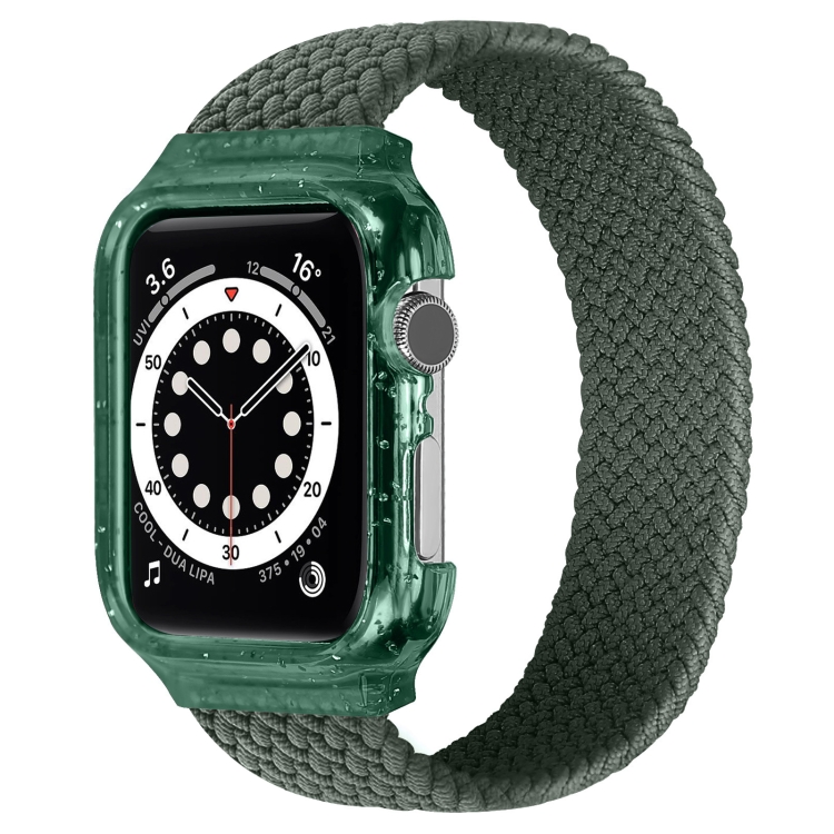 Weave Wrist Strap Watch Bands with Frame For Apple Watch Series 9&8&7 41mm / SE 3&SE 2&6&SE&5&4 40mm / 3&2&1 38mm, Length:145mm(Dark Olive Green)