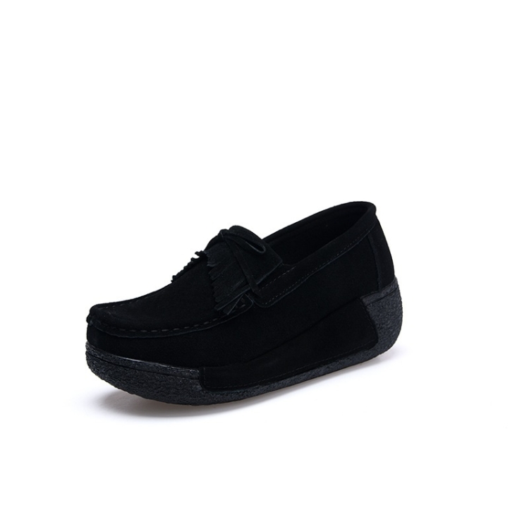 Wedge Muffin Bottom Tassel Suede Casual Shoes for Women (Color:Black Size:40)