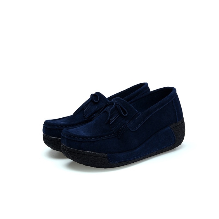 Wedge Muffin Bottom Tassel Suede Casual Shoes for Women (Color:Blue Size:35)