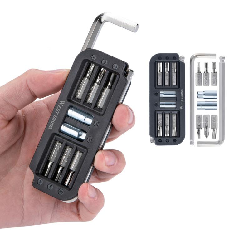 WEST BIKING 10-in-1 Bicycle Repair Tool Kit Bike Multi-Tool with Hex Keys, Adapter Socket Set, SL4/PH1/T25 Bits(Black)
