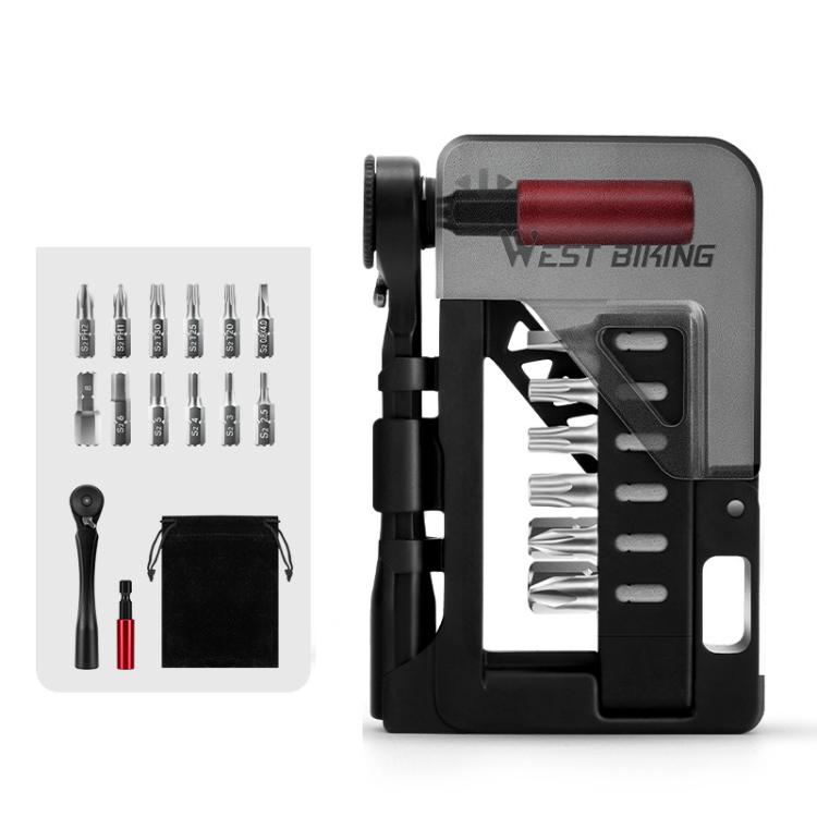 WEST BIKING 12-in-1 Two-Way Ratchet Wrench Set with Magnetic Quick-Release Extension Bar Bike Repair Tool Kit(Black)
