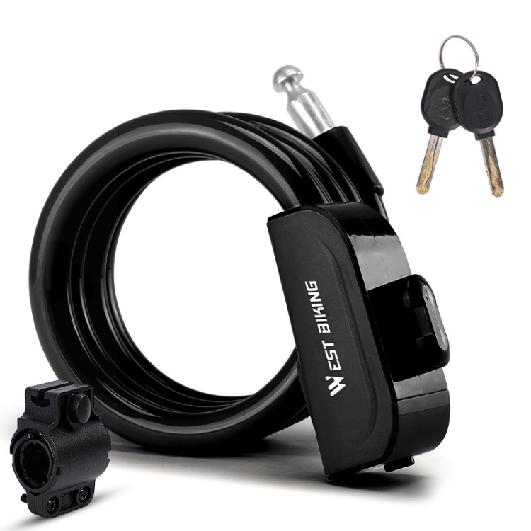 WEST BIKING 1.2m Bicycle Lock PVC Steel Cable Anti-theft Waterproof Cycling Lock(Black)