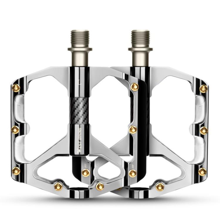 WEST BIKING 1pair Colorful Electroplated Bicycle Pedals 3 Bearing Aluminum Alloy Mountain / Road Bike Pedals(Dark Silver)