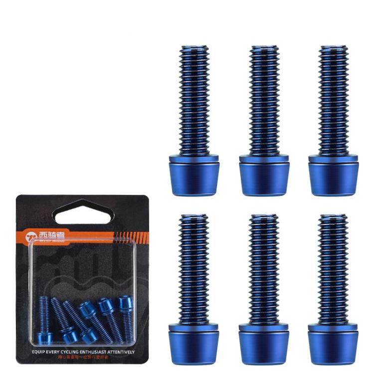 WEST BIKING 6pcs /Pack M5x18mm Titanium-Coated Bike Stem Screws for Mountain Bicycles(Blue)