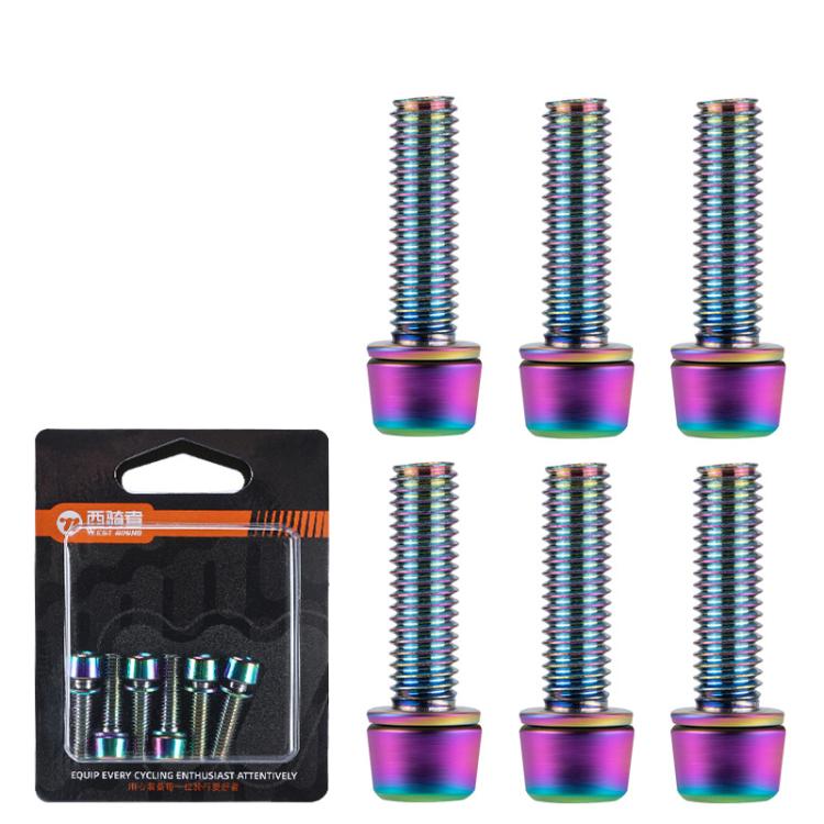 WEST BIKING 6pcs /Pack M5x18mm Titanium-Coated Bike Stem Screws for Mountain Bicycles(Colorful)