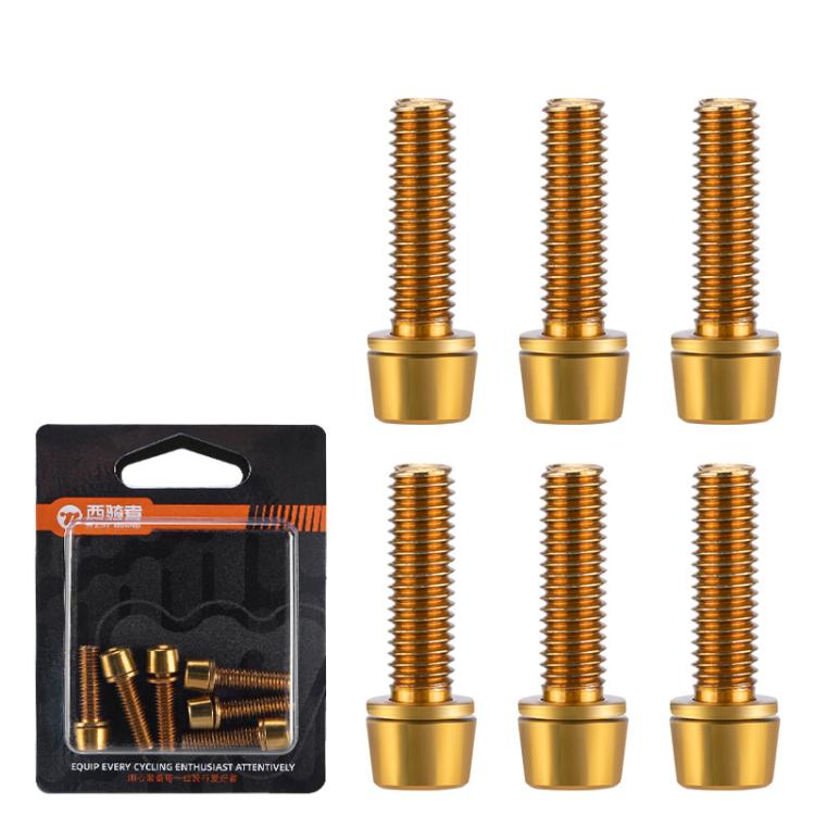 WEST BIKING 6pcs /Pack M5x18mm Titanium-Coated Bike Stem Screws for Mountain Bicycles(Gold)