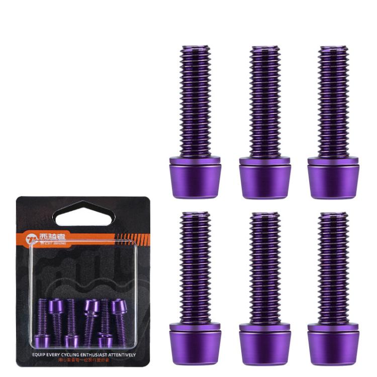 WEST BIKING 6pcs /Pack M5x18mm Titanium-Coated Bike Stem Screws for Mountain Bicycles(Purple)
