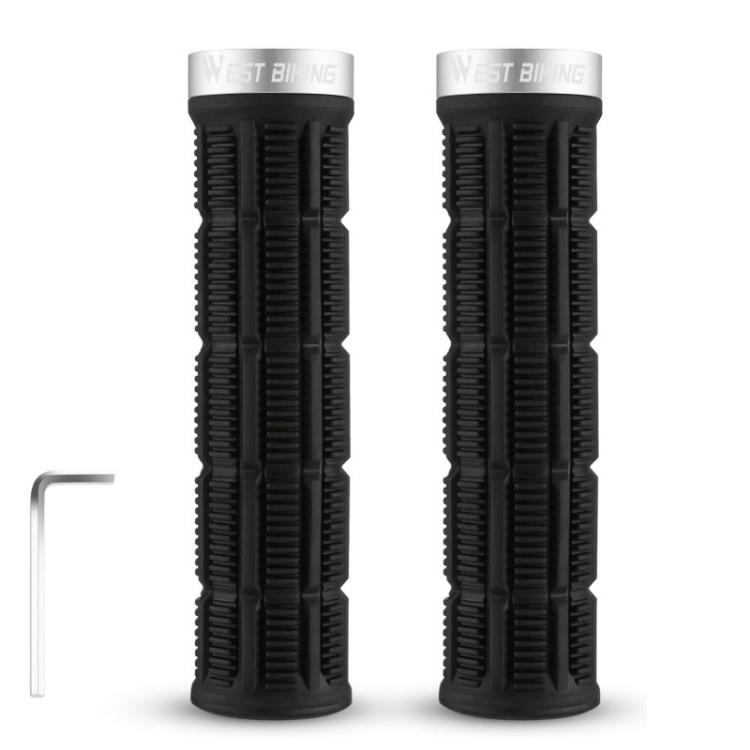 WEST BIKING Anti-Slip and Shock-Absorbing Bicycle Grips(Black Silver)