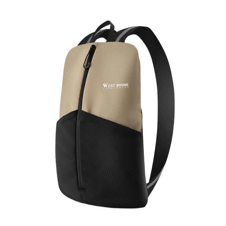 WEST BIKING Bicycle Riding Backpack Reflective Warning Outdoor Lightweight Portable Shoulder Bag(Light Khaki)