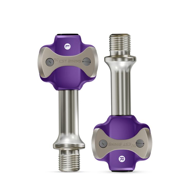 WEST BIKING Bicycle Road Bike Lock Pedal Double-Sided Lock 3 Bearing Bike Pedals(Purple)