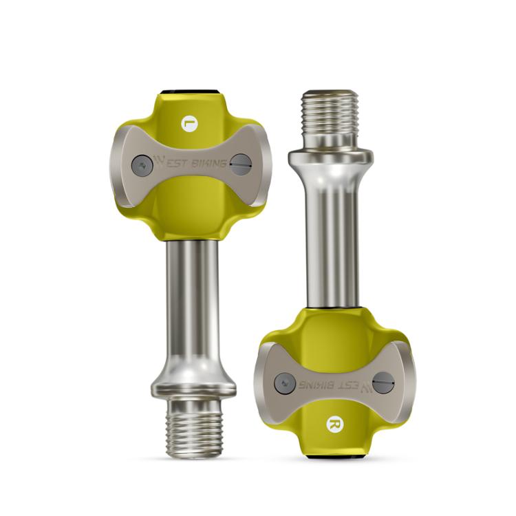 WEST BIKING Bicycle Road Bike Lock Pedal Double-Sided Lock 3 Bearing Bike Pedals(Yellow)