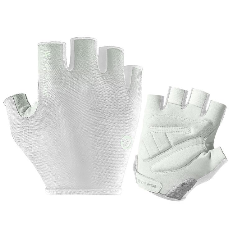 WEST BIKING Breathable Shock-absorbing Non-slip Half-finger Cycling Gloves, Size: M(White For Mountain Bike)