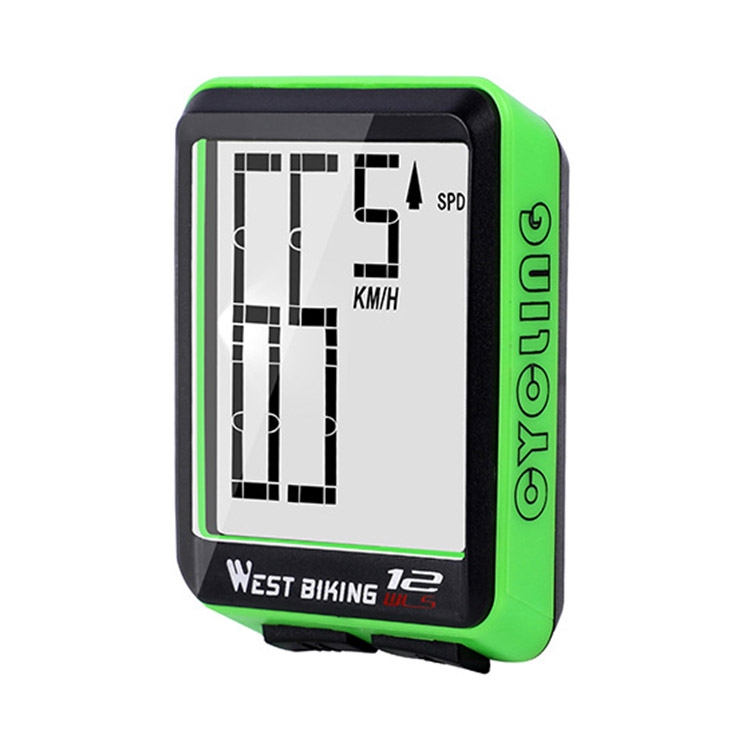 WEST BIKING Mountain Road Bike Wireless Big Character Table Big Screen Waterproof Night Light Speed Speedometer(Green)