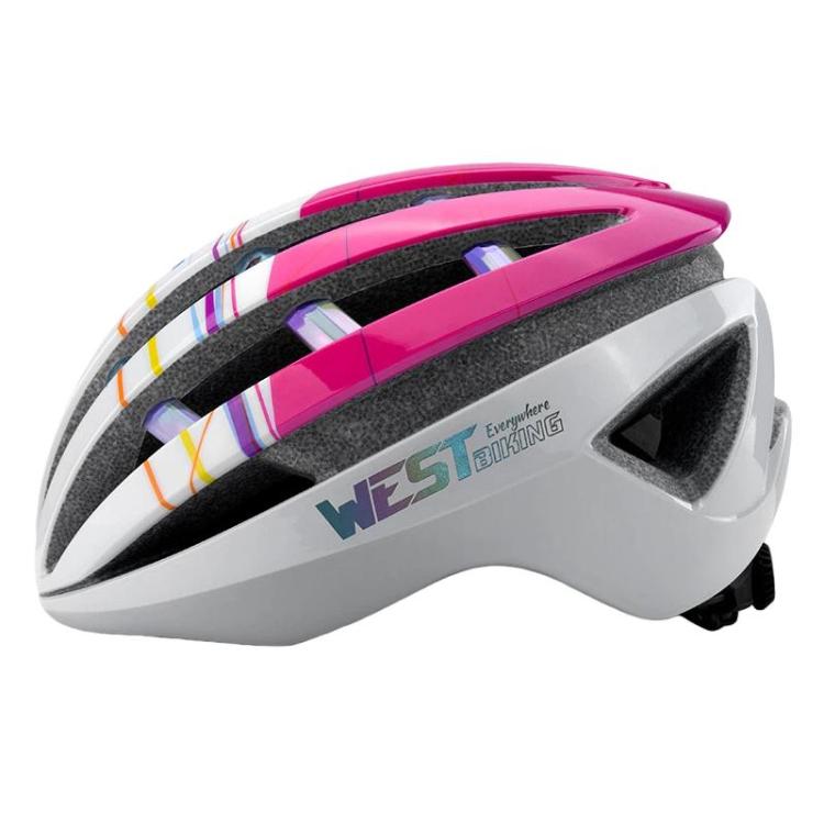 WEST BIKING Outdoor Cycling Helmet Men Women Mountain / Road Bike Safety Helmet, Size: 58-61cm(White Rose Red)