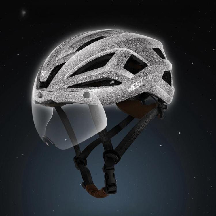 WEST BIKING Reflective Night Riding Bike Helmet with Magnetic Visor Lightweight & Breathable Unisex Cycling Helmet(Starlight Black)