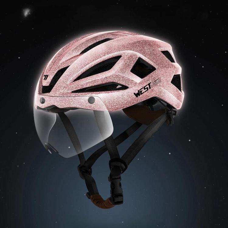 WEST BIKING Reflective Night Riding Bike Helmet with Magnetic Visor Lightweight & Breathable Unisex Cycling Helmet(Starlight Pink)