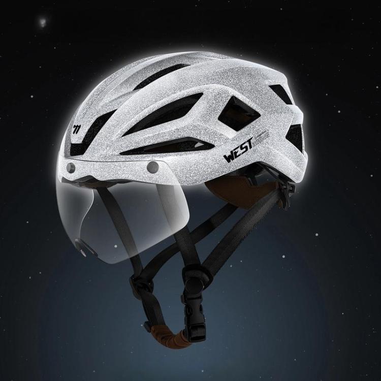WEST BIKING Reflective Night Riding Bike Helmet with Magnetic Visor Lightweight & Breathable Unisex Cycling Helmet(Starlight Silver)