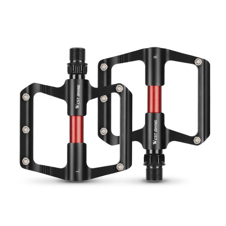 WEST BIKING Road Bike Aluminum Triple-Pierced Pedals(Black Red)