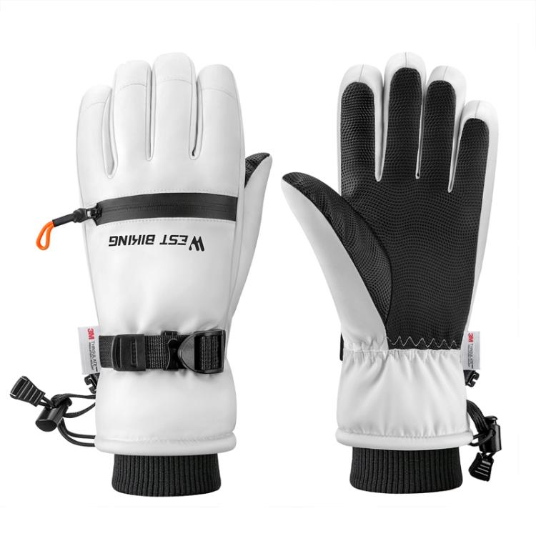WEST BIKING Touchscreen Ski Gloves Windproof & Waterproof Winter Gloves with Anti-Slip Palm, Zipper Pocket for Snow Pass, Size: S(White)