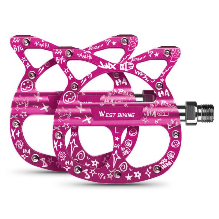 WEST BIKING Triple-Bearing Aluminum Folding Bicycle Pedals(Blush Red)