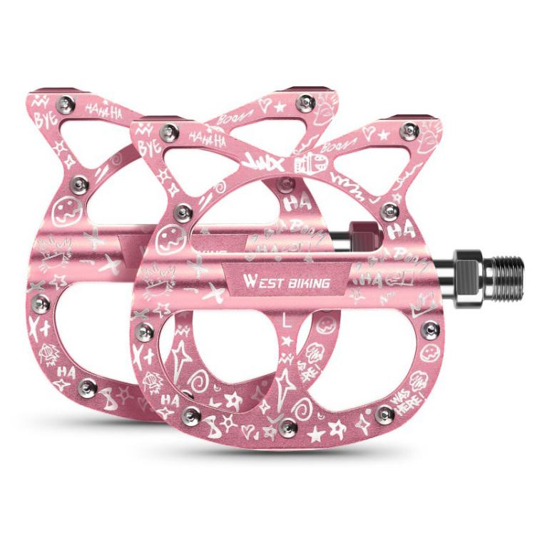 WEST BIKING Triple-Bearing Aluminum Folding Bicycle Pedals(Bubble Gum Pink)