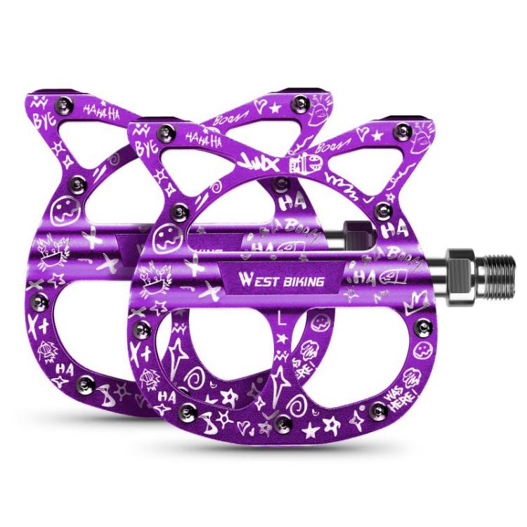 WEST BIKING Triple-Bearing Aluminum Folding Bicycle Pedals(Fluorescent Purple)
