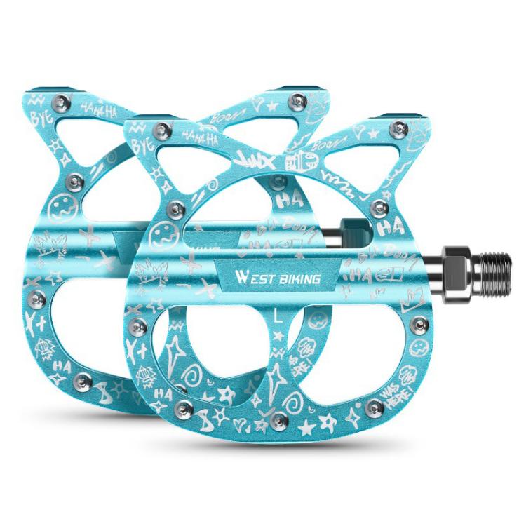 WEST BIKING Triple-Bearing Aluminum Folding Bicycle Pedals(Glacier Blue)