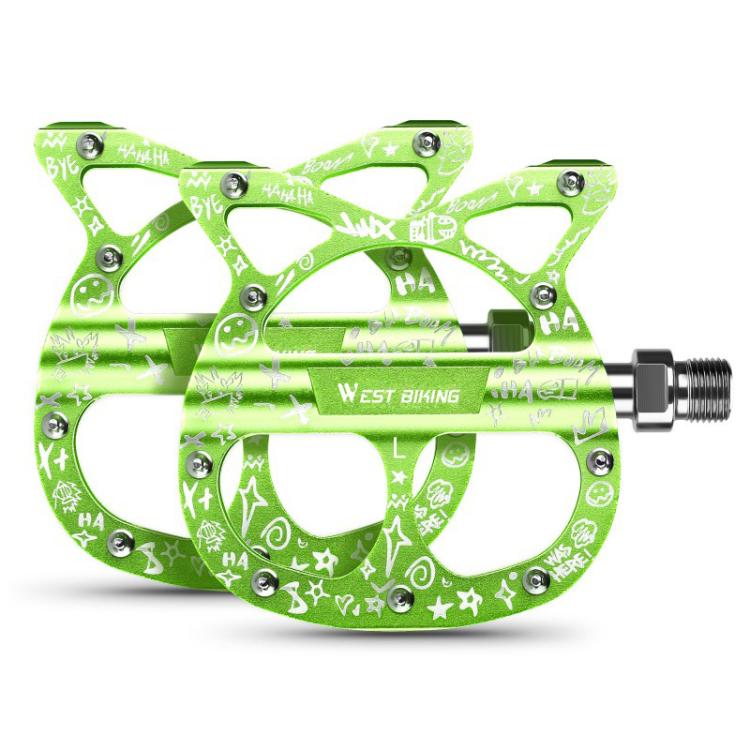 WEST BIKING Triple-Bearing Aluminum Folding Bicycle Pedals(Grass Green)