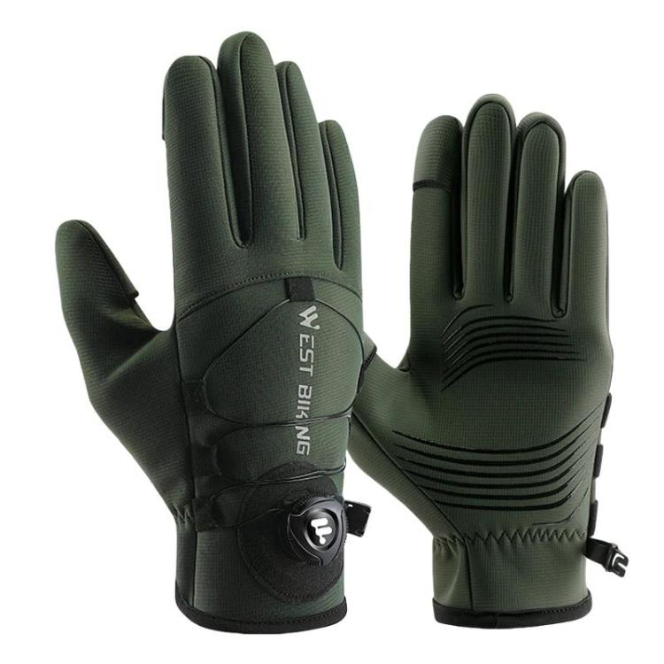 WEST BIKING YP0211270 Winter Bike Windproof Warm Gloves Water-Repellent Gloves With Buckle, Size: L(军绿色)