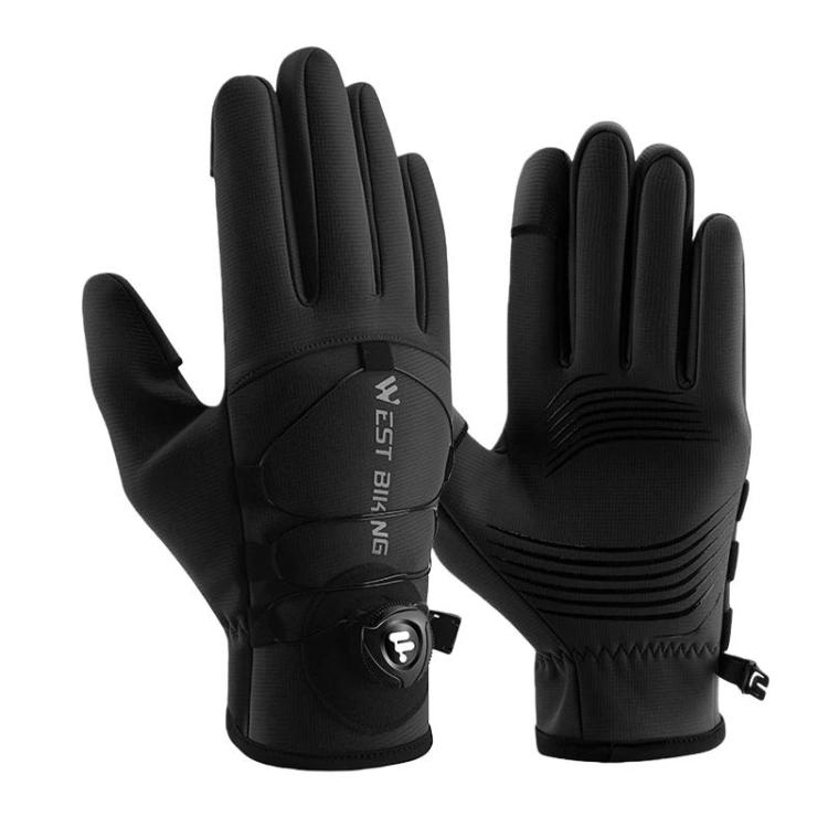 WEST BIKING YP0211270 Winter Bike Windproof Warm Gloves Water-Repellent Gloves With Buckle, Size: M(黑色)