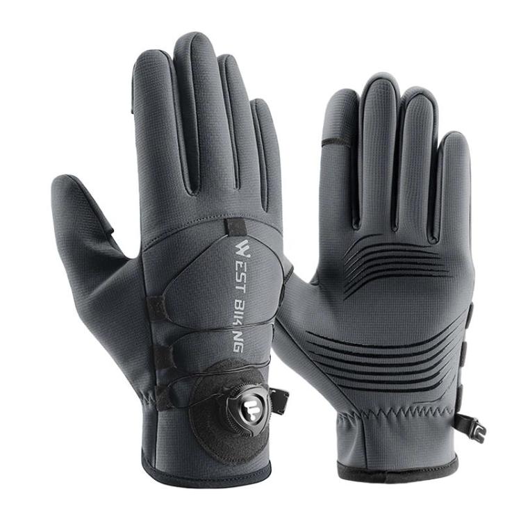 WEST BIKING YP0211270 Winter Bike Windproof Warm Gloves Water-Repellent Gloves With Buckle, Size: XL(灰色)