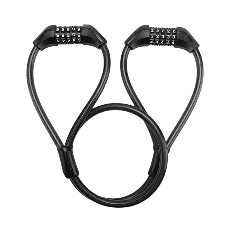 WEST BIKING YP0705127 Bike Double-Headed Steel Cable Lock With Password Cycling Anti-Theft Lock(Black)