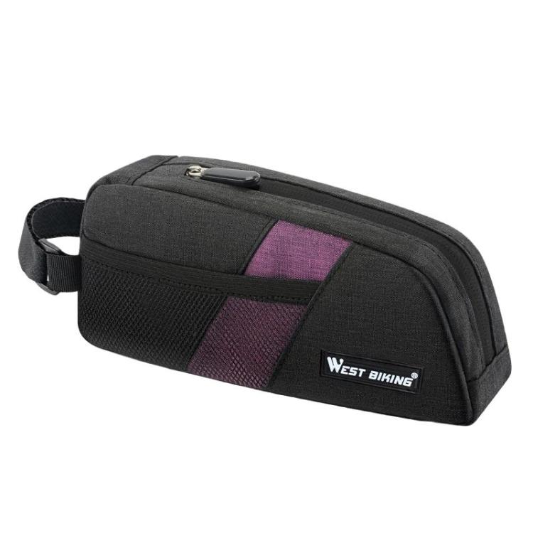 WEST BIKING YP0707429 Portable Large-Capacity Bike Top Tube Bag Road Bike Cycling Gear(Black Purple)